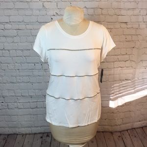 NWT International Concepts Top Short Sleeve Shite Tee Silver Beads XL